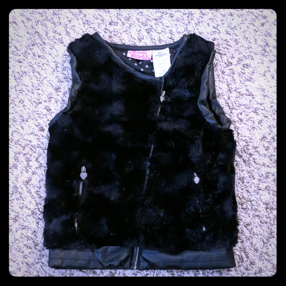 Faux Fur & Leather Zipup Vest